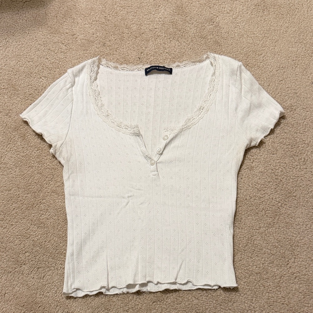Brandy Melville White Lace Trim Top
